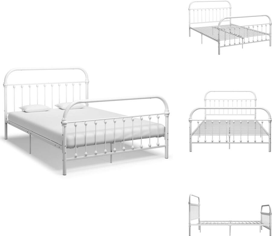 VidaXL Bedframe Bedframes Tweepersoonsbed Tweepersoonsbedden Bedframe metaal wit 160x200 cm - Foto 2