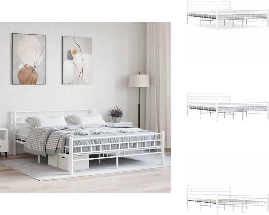 VidaXL Bedframe Bedframes Tweepersoonsbed Tweepersoonsbedden Bedframe metaal wit 160x200 cm - Foto 5