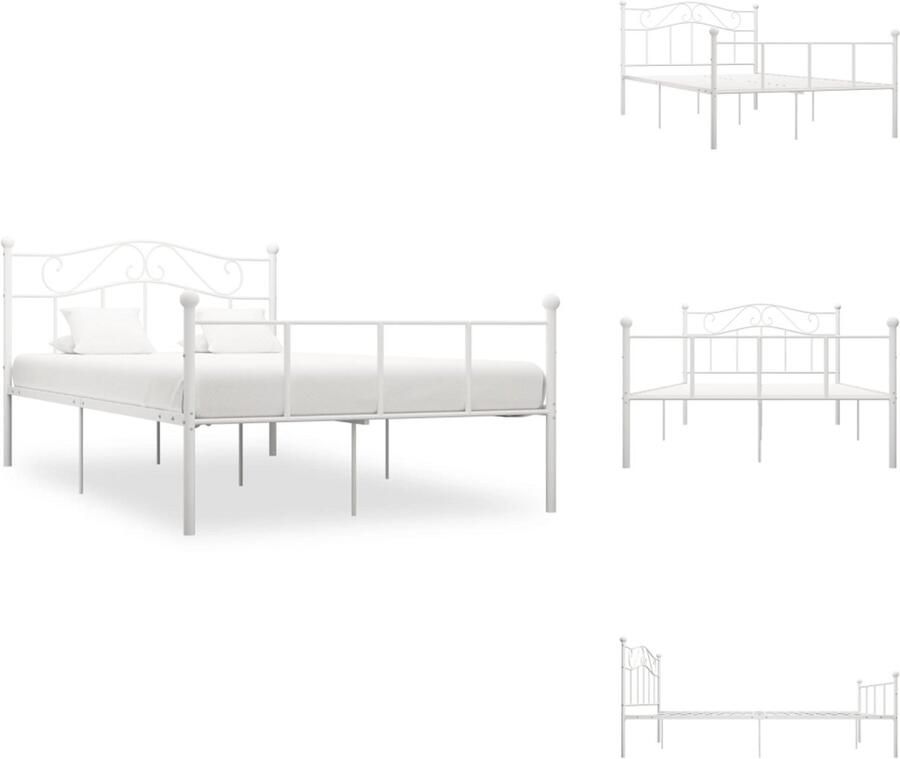 VidaXL Bedframe Bedframes Tweepersoonsbed Tweepersoonsbedden Bedframe metaal wit 160x200 cm