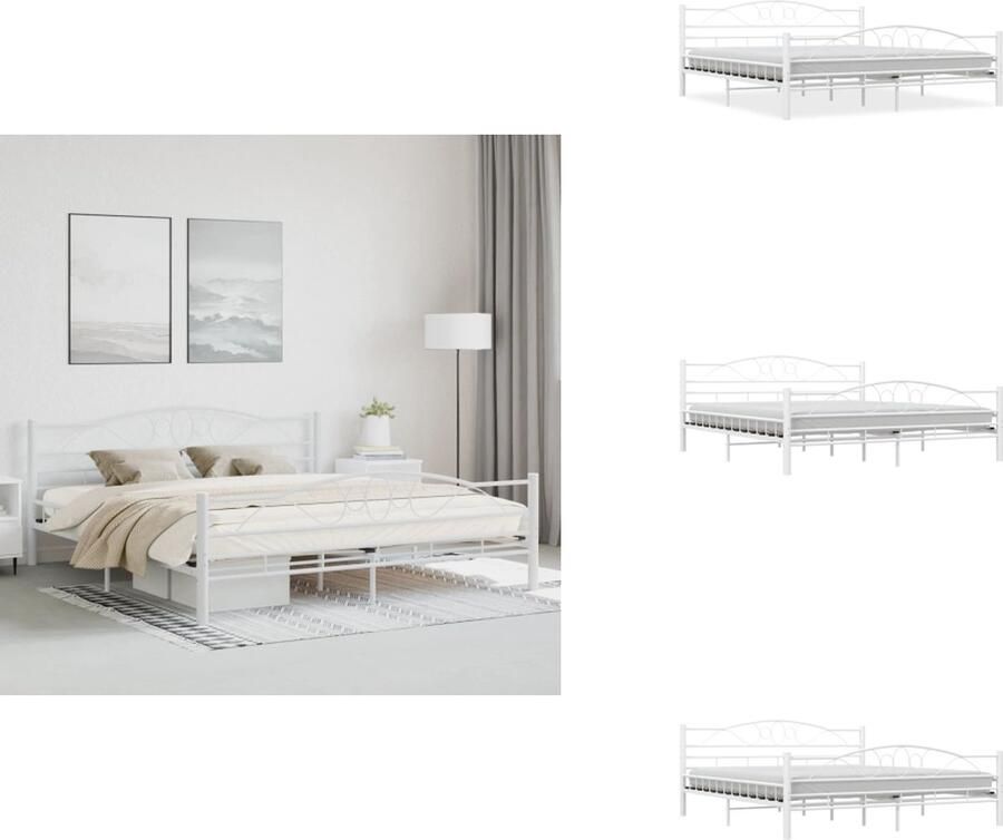 VidaXL Bedframe Bedframes Tweepersoonsbed Tweepersoonsbedden Bedframe metaal wit 180x200 cm - Foto 3