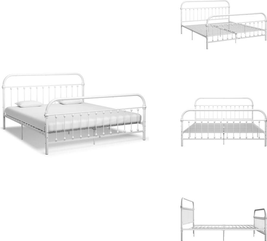 VidaXL Metalen Bedframe 213 x 191 x 109 cm Wit Massieve Constructie Metalen Lattenbodem Montage Vereist Bed