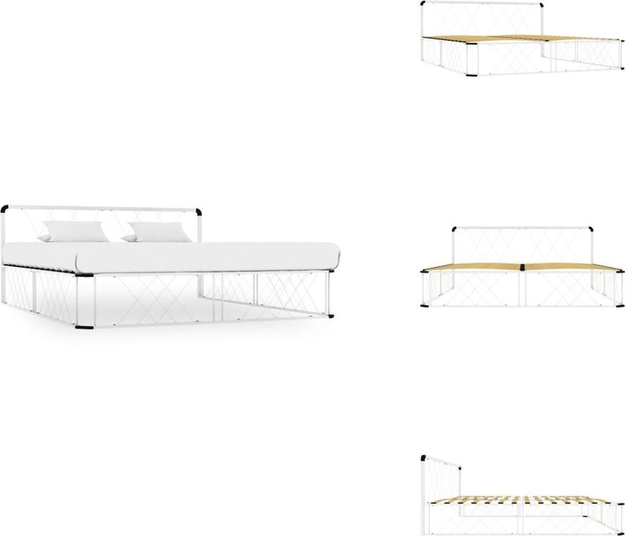 VidaXL Metalen Bedframe 200 x 200 x 80.5 cm Massieve Constructie Populierenhouten Lattenbodem Wit Bed
