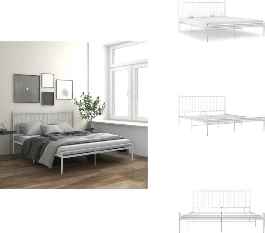VidaXL Bedframe Bedframes Tweepersoonsbed Tweepersoonsbedden Bedframe metaal wit 200x200 cm