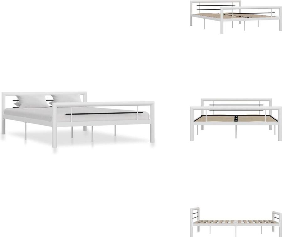 VidaXL Bedframe Bedframes Tweepersoonsbed Tweepersoonsbedden Bedframe metaal wit en zwart 160x200 cm