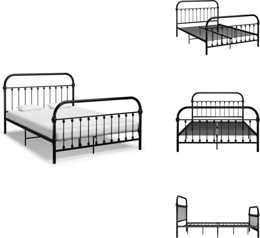 VidaXL Metalen Bedframe 213 x 151 x 109 cm Zwart Geschikt voor 140 x 200 cm Matras Montage Vereist Bed