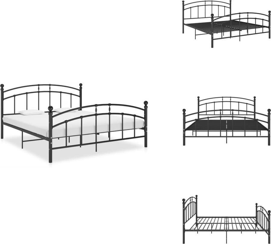 VidaXL Metalen Bedframe 140x200 cm zwart Gepoedercoat metaal Stevige lattenbodem Montage vereist Bed
