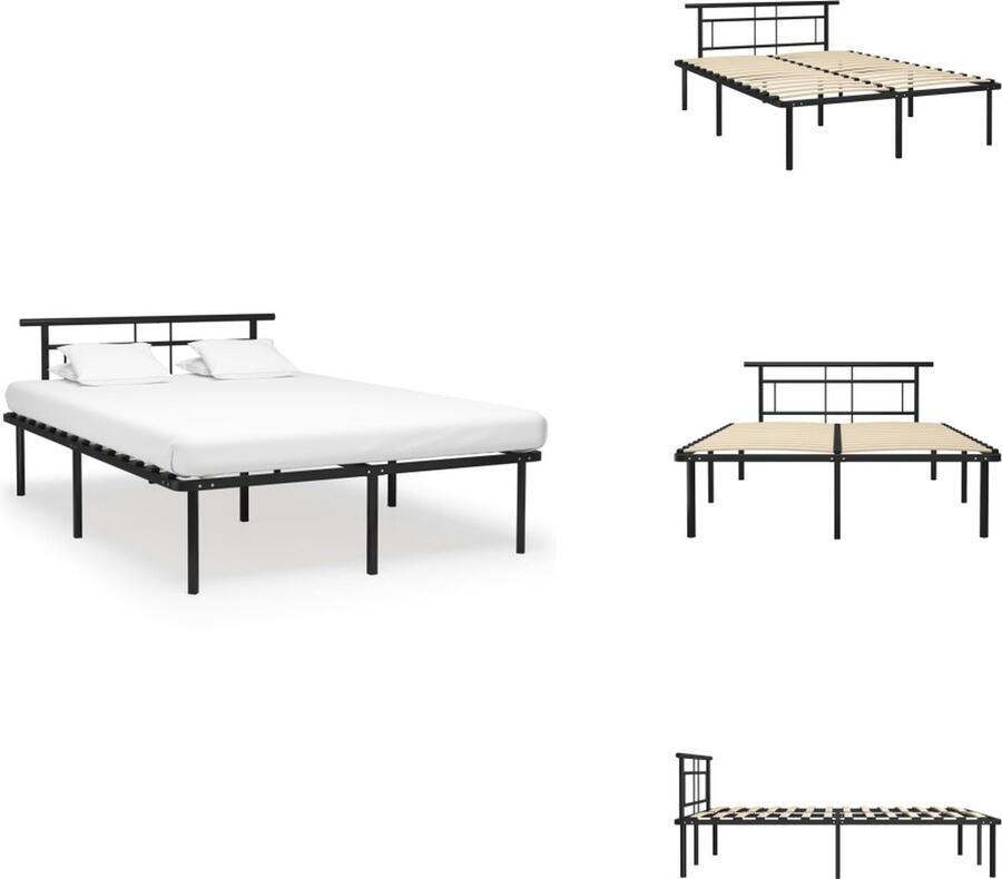 VidaXL Bedframe Bedframes Tweepersoonsbed Tweepersoonsbedden Bedframe metaal zwart 140x200 cm