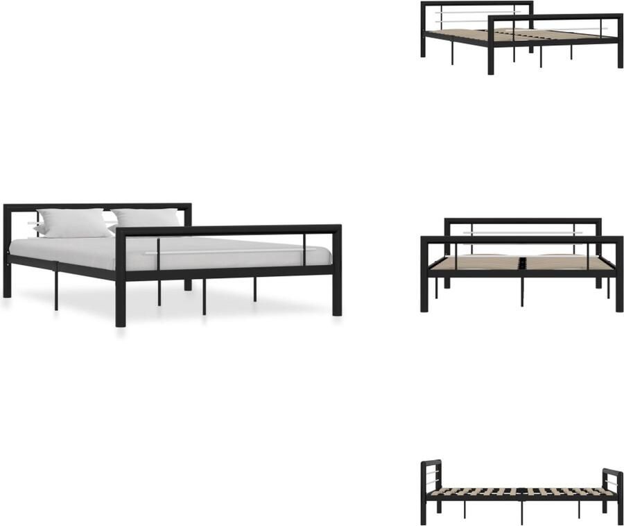VidaXL Metalen Bedframe 120 x 200 cm zwart wit massieve constructie lattenbodem eenvoudige montage Bed