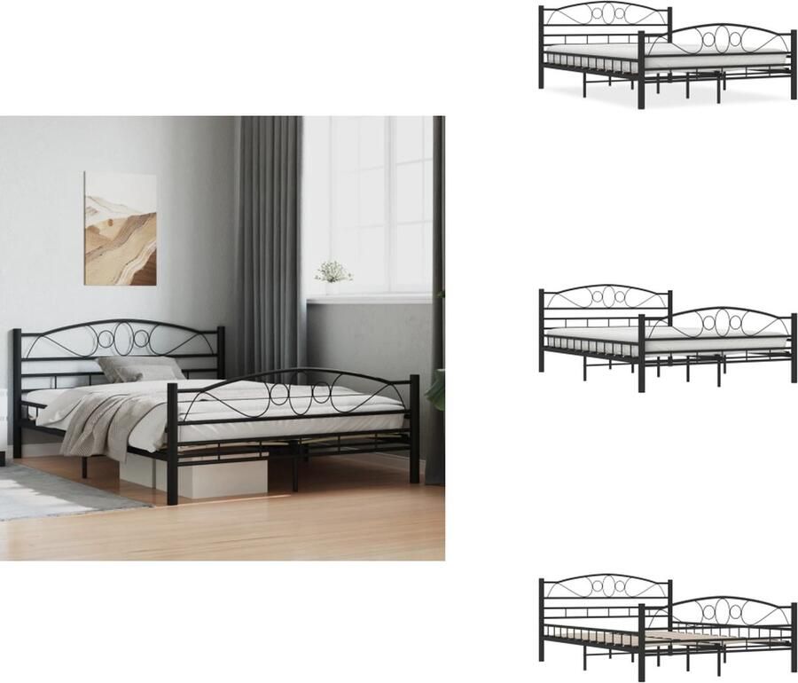 VidaXL Bedframe Bedframes Tweepersoonsbed Tweepersoonsbedden Bedframe staal zwart 140x200 cm