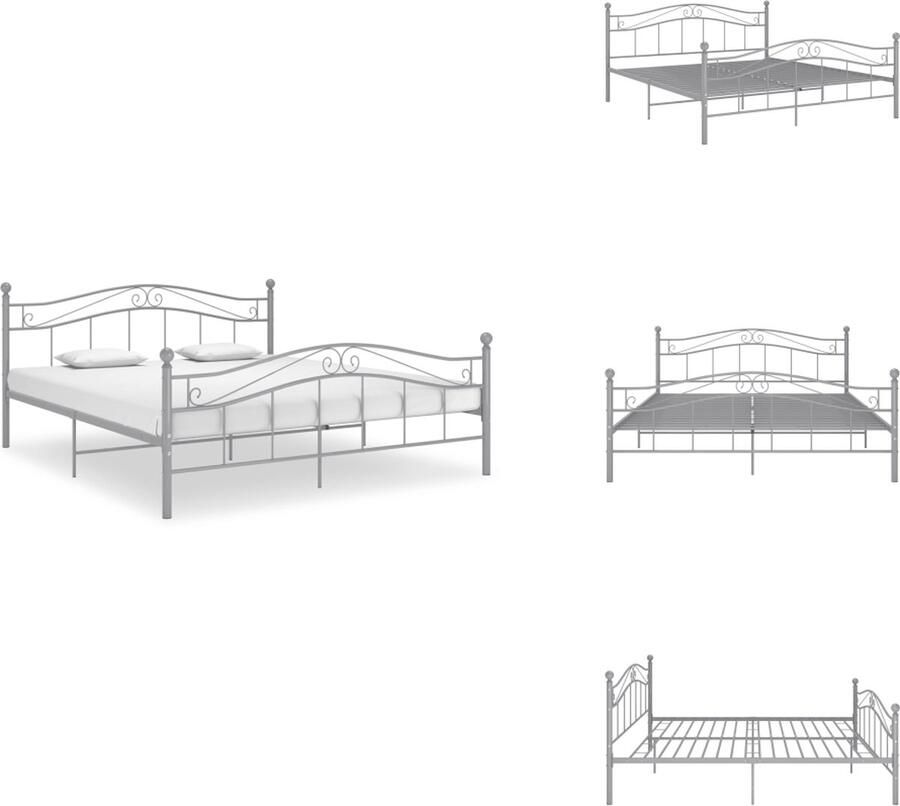 VidaXL Bedframe Metalen tweepersoonsbed Grijs 209 x 147 x 92.5 cm (L x B x H) 140 x 200 cm (B x L) matras Montage vereist Bed