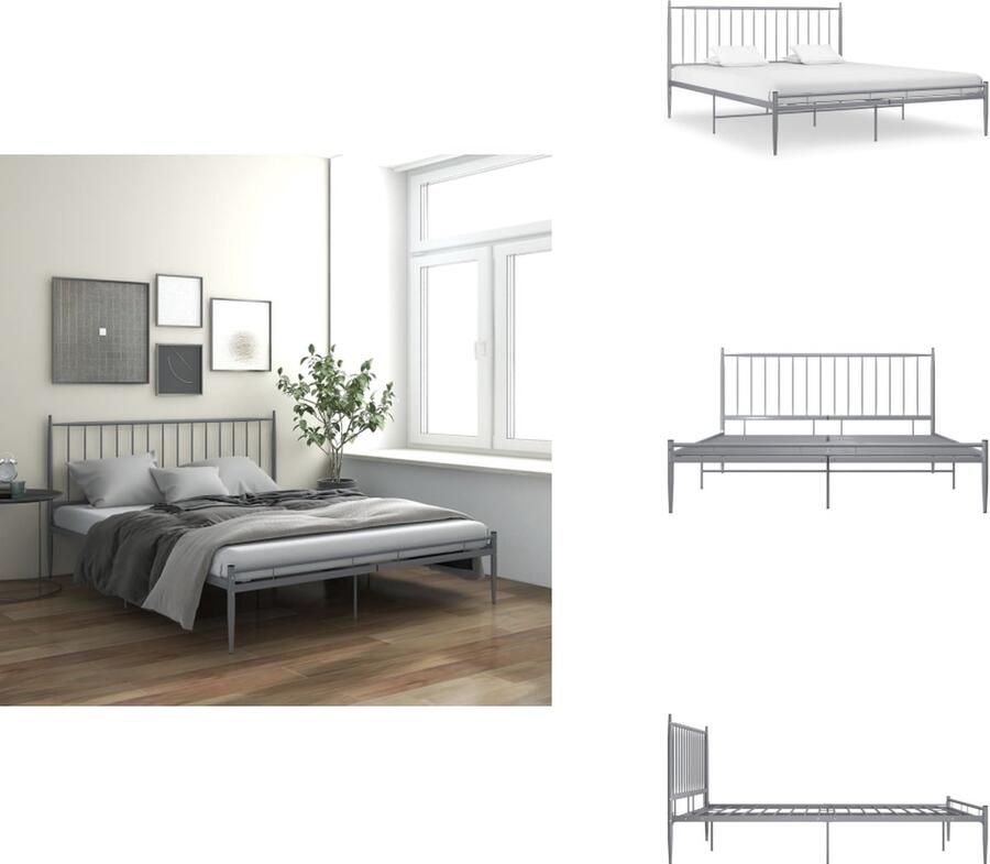 VidaXL Bedframe Bedframes Tweepersoonsbed Tweepersoonsbedden Bedframe zonder matras metaal grijs 140x200 cm