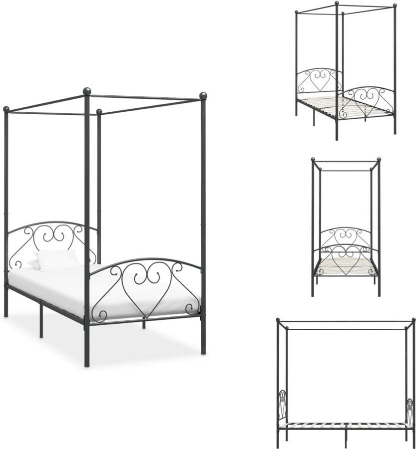 VidaXL Bedframe Bedframes Tweepersoonsbed Tweepersoonsbedden Hemelbedframe metaal grijs 120x200 cm