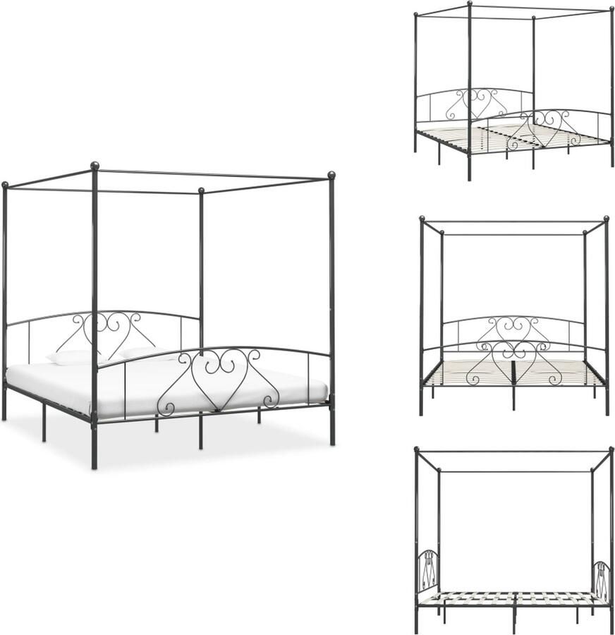 VidaXL Bedframe Bedframes Tweepersoonsbed Tweepersoonsbedden Hemelbedframe metaal grijs 180x200 cm