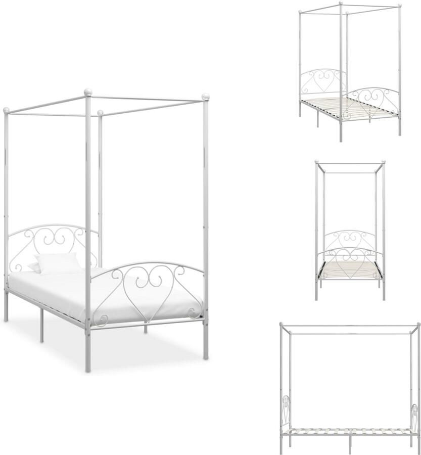 VidaXL Bedframe Bedframes Tweepersoonsbed Tweepersoonsbedden Hemelbedframe metaal wit 120x200 cm