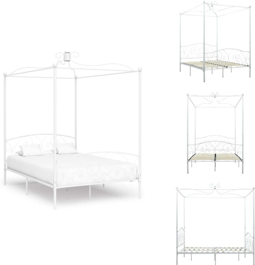 VidaXL Bedframe Bedframes Tweepersoonsbed Tweepersoonsbedden Hemelbedframe metaal wit 120x200 cm