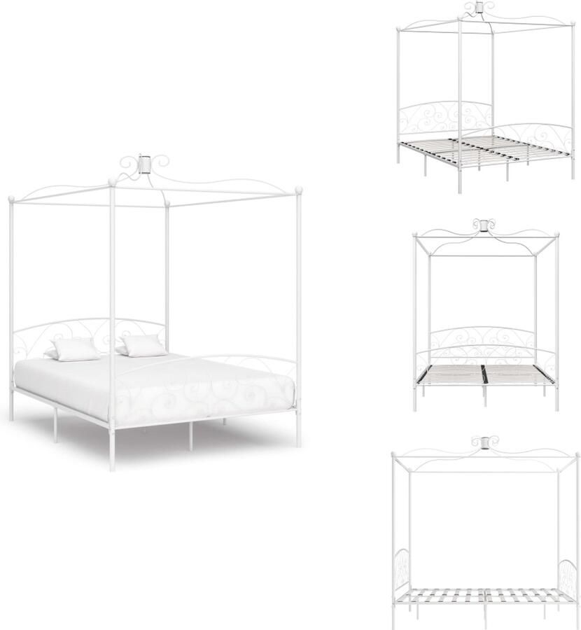 VidaXL Bedframe Bedframes Tweepersoonsbed Tweepersoonsbedden Hemelbedframe metaal wit 180x200 cm