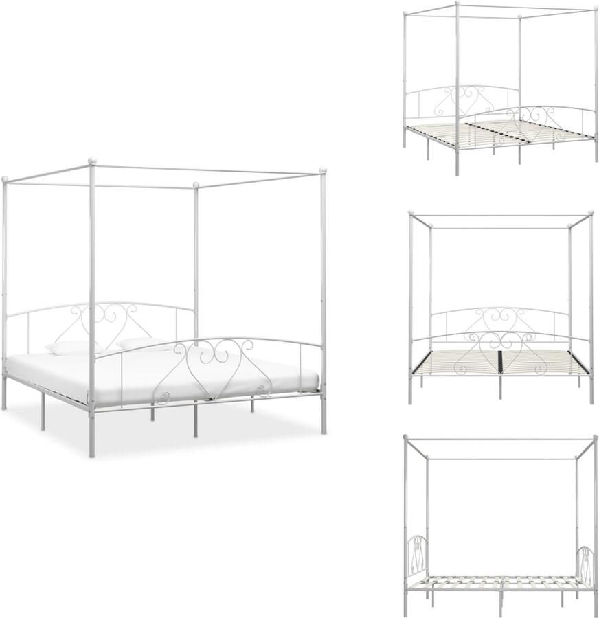 VidaXL Bedframe Bedframes Tweepersoonsbed Tweepersoonsbedden Hemelbedframe metaal wit 180x200 cm