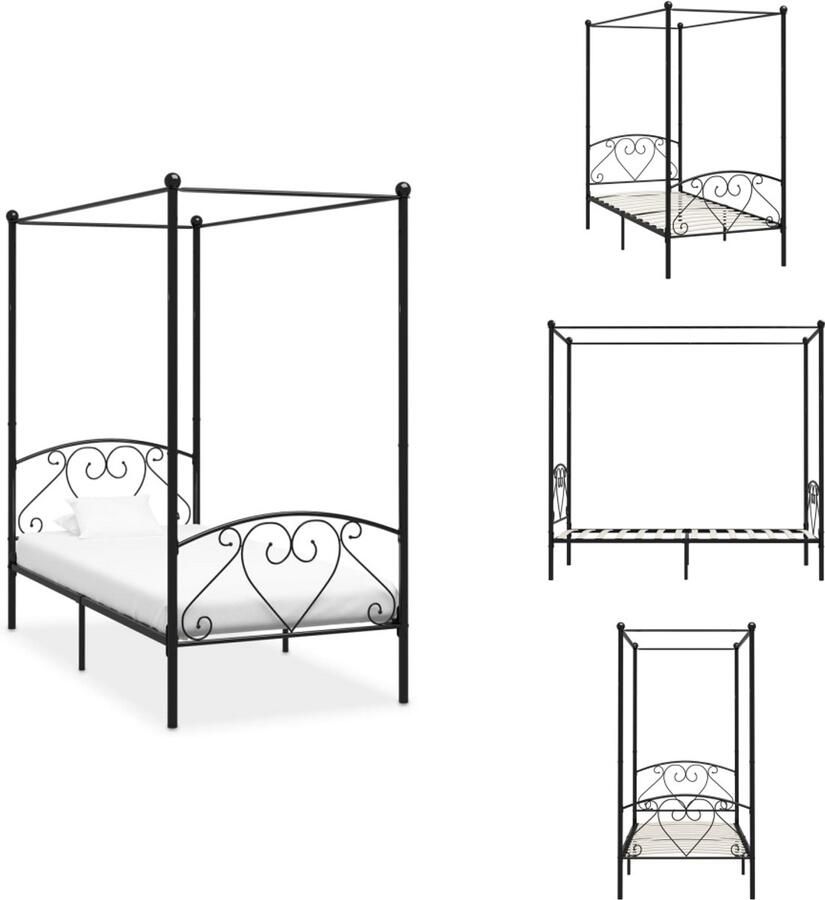 VidaXL Bedframe Bedframes Tweepersoonsbed Tweepersoonsbedden Hemelbedframe metaal zwart 120x200 cm