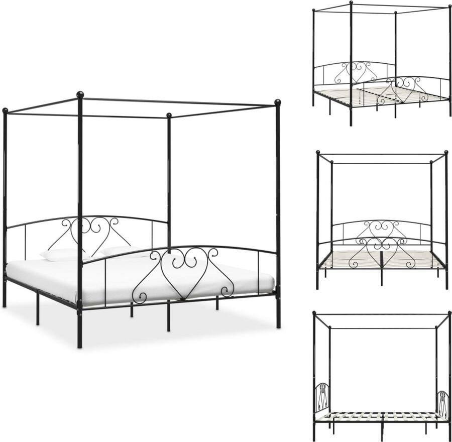 VidaXL Bedframe Bedframes Tweepersoonsbed Tweepersoonsbedden Hemelbedframe metaal zwart 180x200 cm