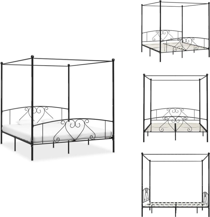 VidaXL Bedframe Bedframes Tweepersoonsbed Tweepersoonsbedden Hemelbedframe metaal zwart 200x200 cm