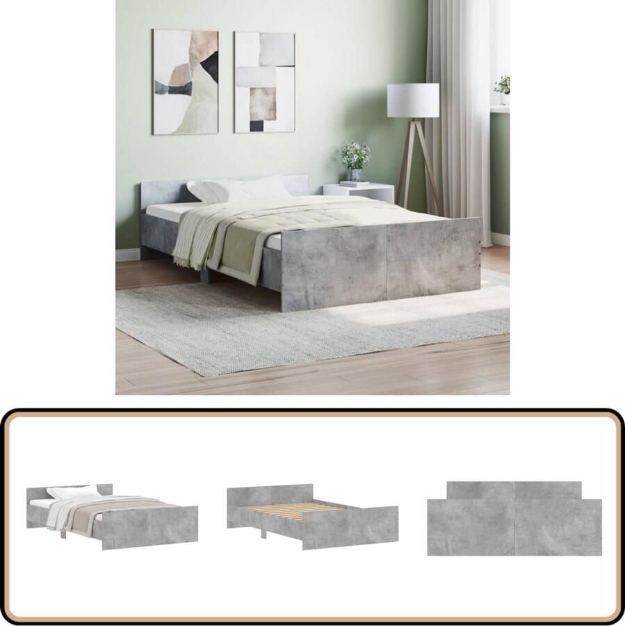 The Living Store Bedframe Betongrijs Houten Bedframe Functioneel hoofd- en voeteneinde Stevige lattenbodem 193 x 123 x 50 cm Geschikt voor matras 120 x 190 cm Montage vereist