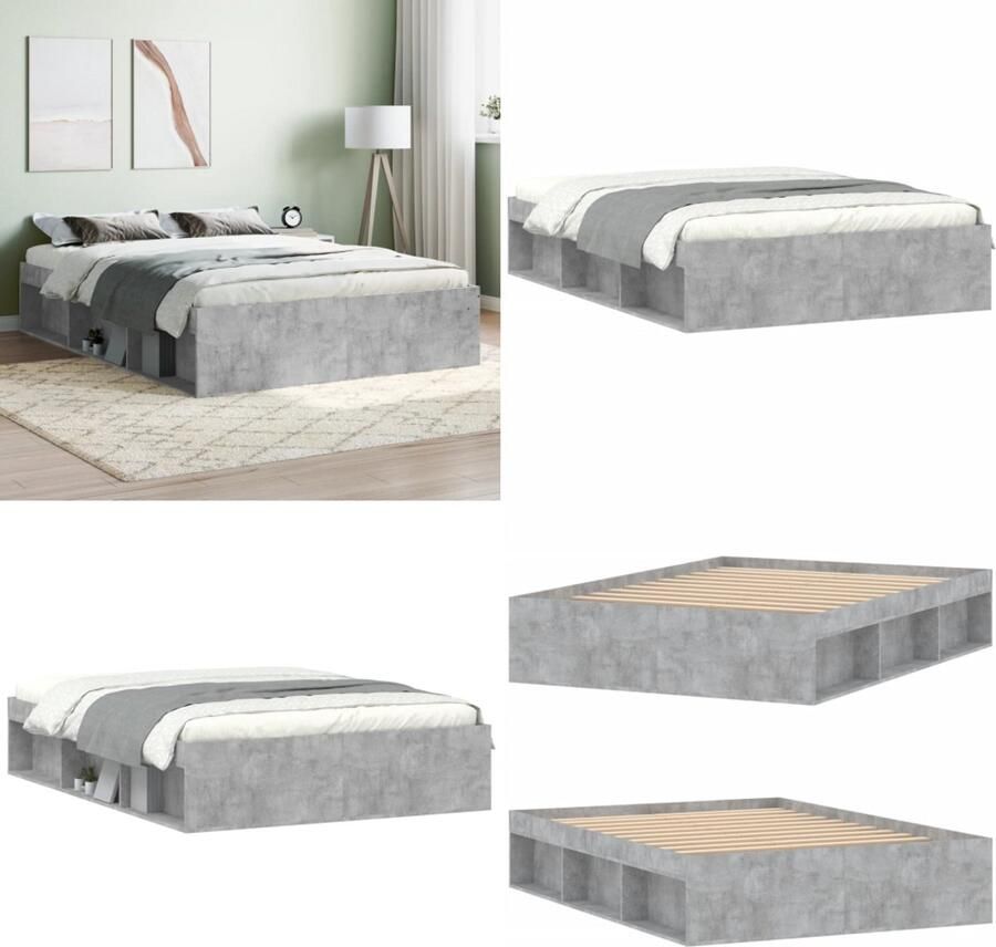 VidaXL Bedframe betongrijs 135x190 cm Double Bedframe Bed Bedbodem