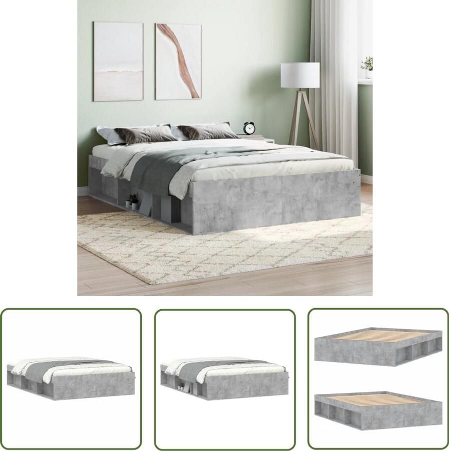 VidaXL Bedframe Betongrijs 135x190 cm Double Houten Bed Frame Betonnen Grijs Tweepersoons Bed Boxspring Bed Modern Bed Met Opbergvak