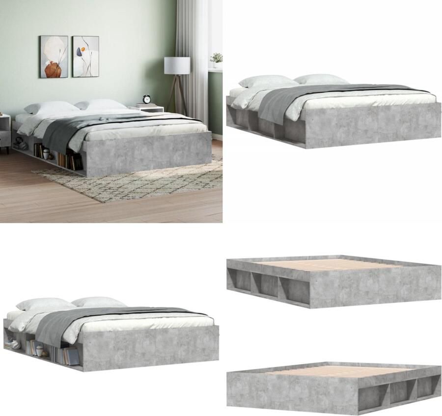 VidaXL Bedframe betongrijs 140x200 cm Bedframe Bed Bedbodem