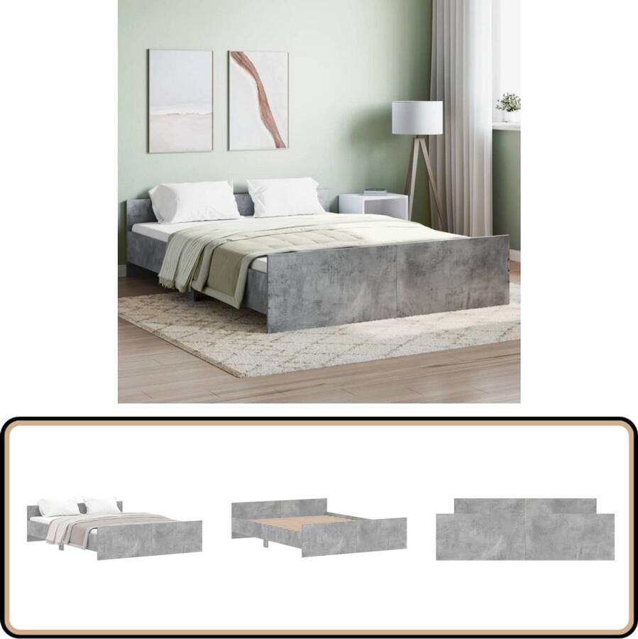 VidaXL Bedframe Betongrijs 140x200 cm Slaapcomfort Tweepersoonsbed Houten Bed Frame Beton Grijs Bed Met Hoofdeind