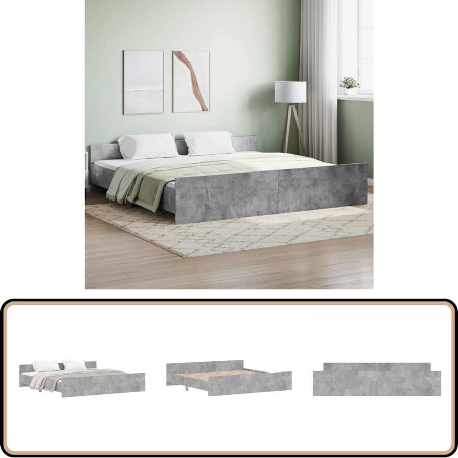 VidaXL Bedframe Betongrijs 180x200 cm Hout Slaapcomfort Houten Bed Frame Bedframe Beton Grijs Tweepersoons Bed Boxspring Bed Lattenbodem Stapelbare Bedden