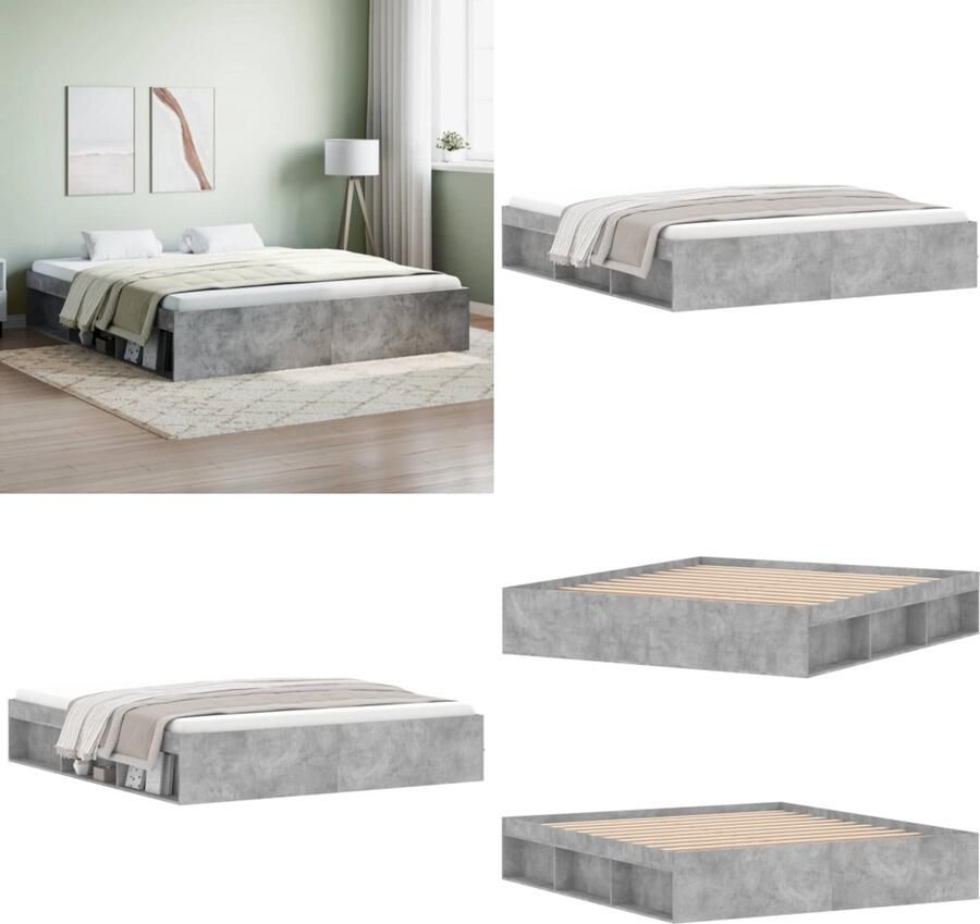 VidaXL Bedframe betongrijs 180x200 cm Super King Size Bedframe Bed Bedbodem