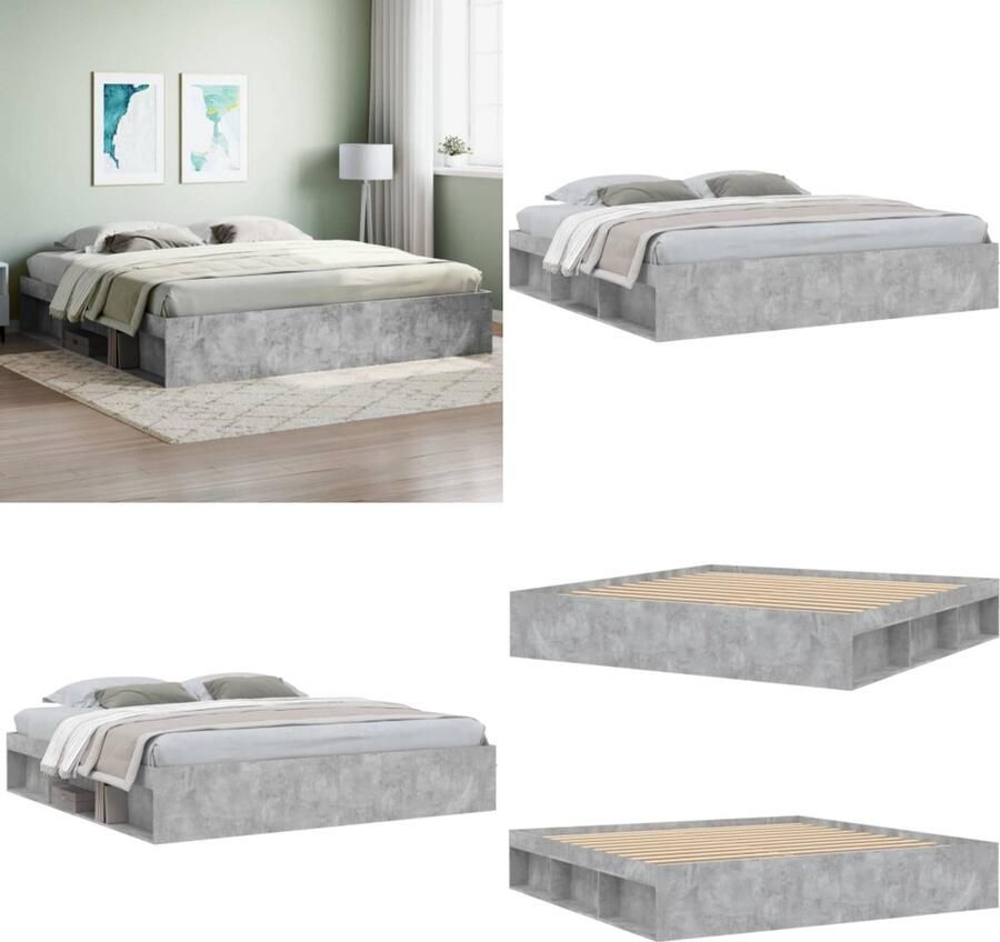 VidaXL Bedframe betongrijs 200x200 cm Bedframe Bed Bedbodem