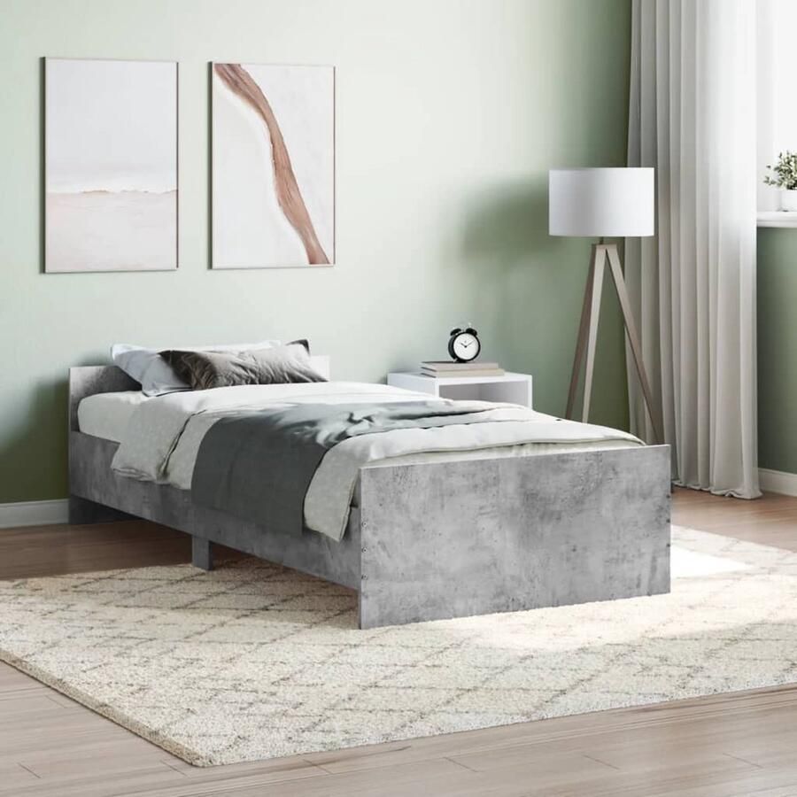 VidaXL Bedframe Betongrijs 90x200 cm Hout Betond Grijs Bed Houten Bedframe Tweepersoons Bed Slaapcomfort Multipex Lattenbodem Modern Bed Functionele Bed Kopen Online Bed Bestellen - Foto 2