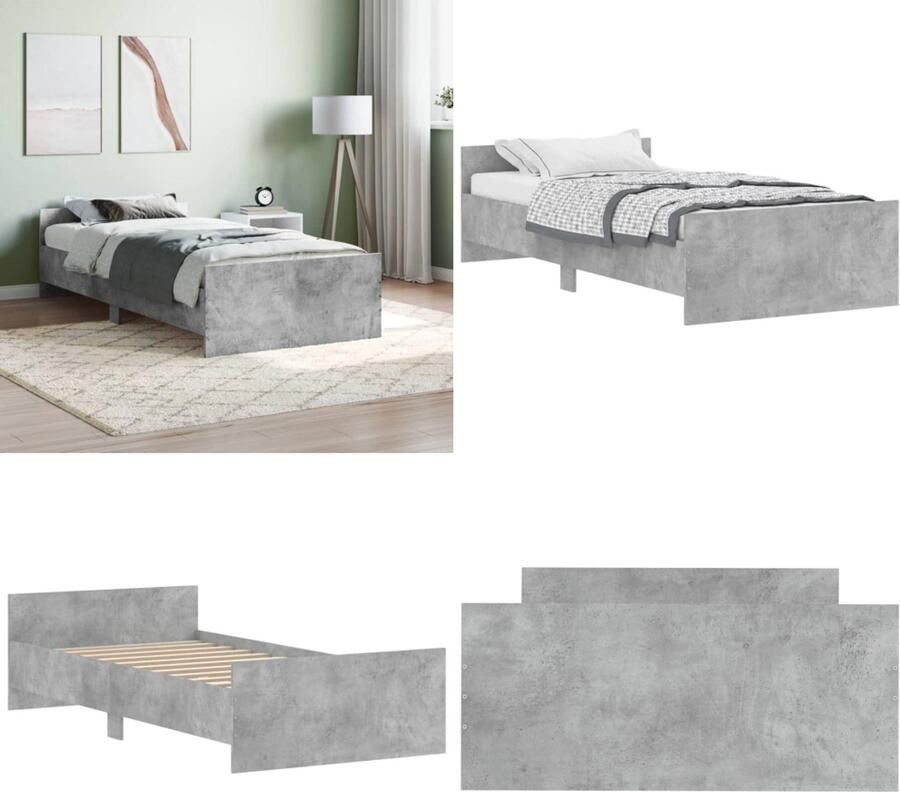 VidaXL Bedframe bewerkt hout betongrijs 100x200 cm Bedframe Bedframes Bed Bedbodem