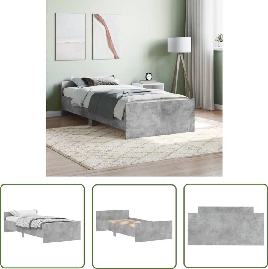 VidaXL Bedframe Bewerkt Hout Betongrijs 100x200 cm Beton Grijs Bed Frame Houten Bed Frame Multiplex Lattenbodem King Size Bed Tweepersoons Bed Modern Bed Frame Design Bed Frame
