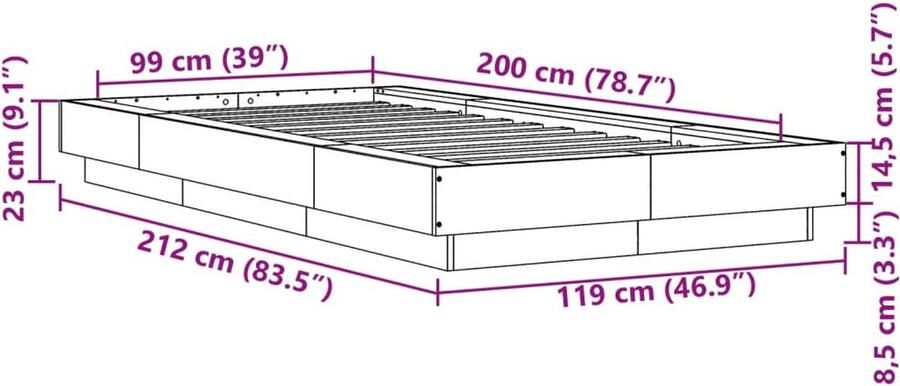VidaXL -Bedframe-bewerkt-hout-betongrijs-100x200-cm - Foto 2