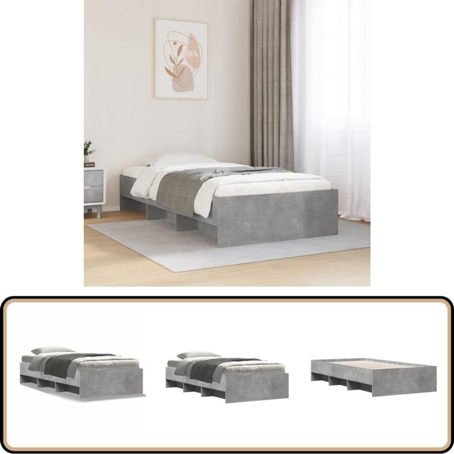 VidaXL Bedframe bewerkt hout betongrijs 100x200 cm