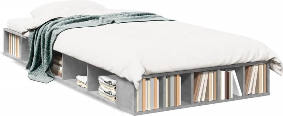 VidaXL -Bedframe-bewerkt-hout-betongrijs-100x200-cm