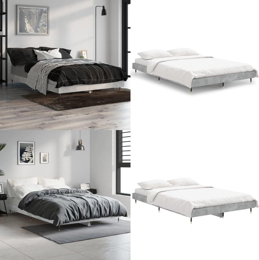 VidaXL Bedframe bewerkt hout betongrijs 120x190 cm Bedframe Bedframes Bed Frame