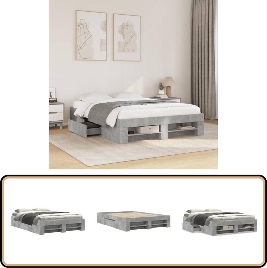 VidaXL Bedframe bewerkt hout betongrijs 135x190 cm