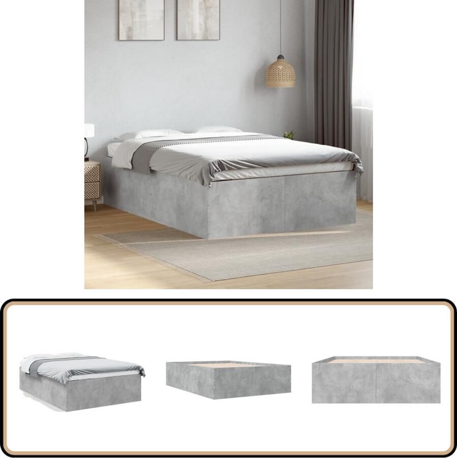 VidaXL Bedframe bewerkt hout betongrijs 135x190 cm
