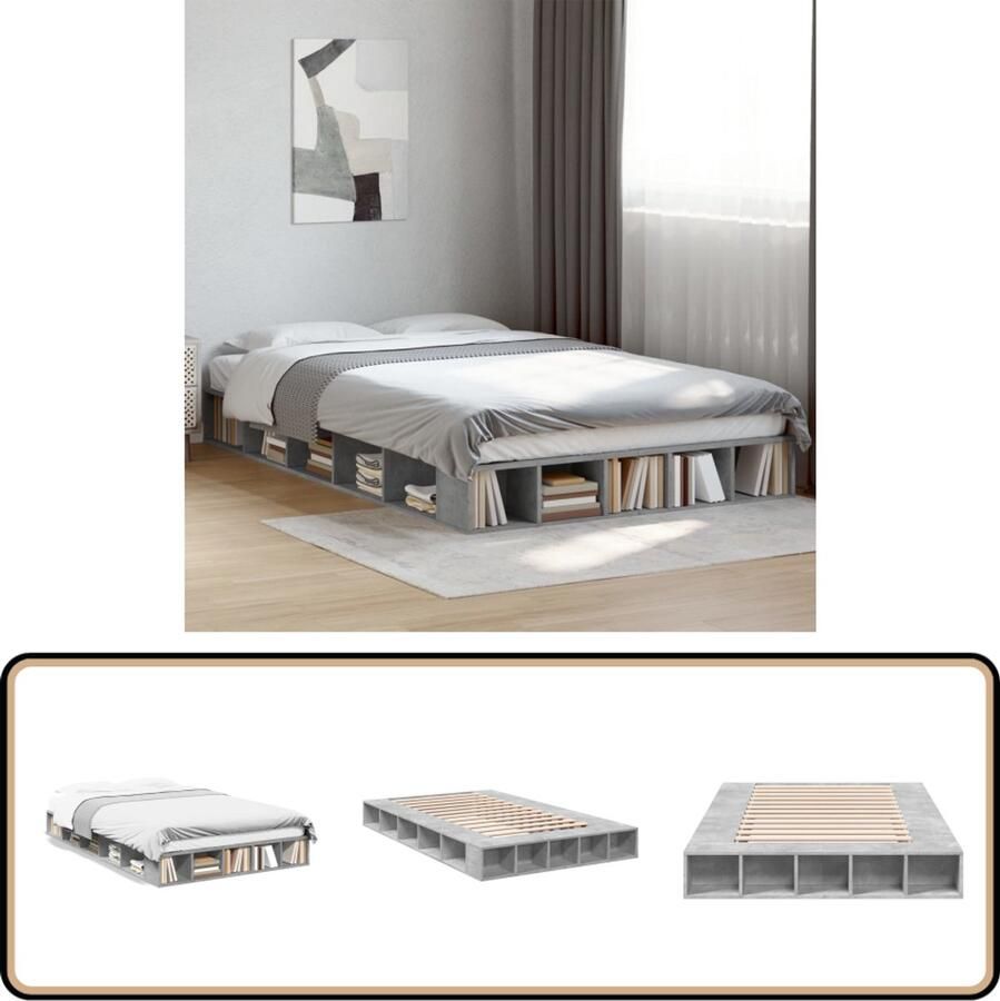 VidaXL Bedframe bewerkt hout betongrijs 135x190 cm
