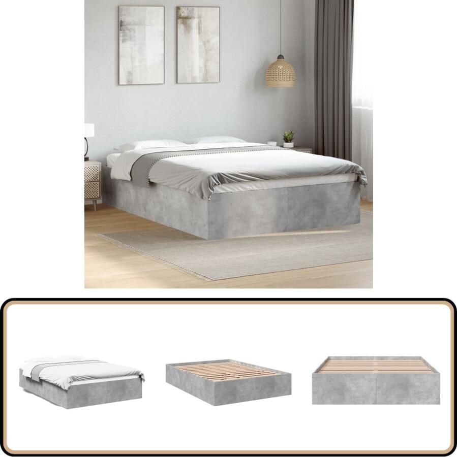VidaXL Bedframe bewerkt hout betongrijs 135x190 cm