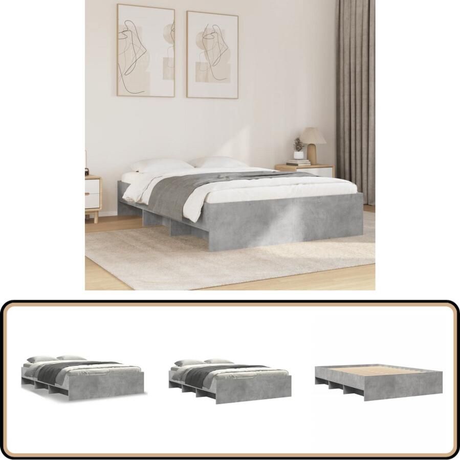 VidaXL Bedframe bewerkt hout betongrijs 135x190 cm