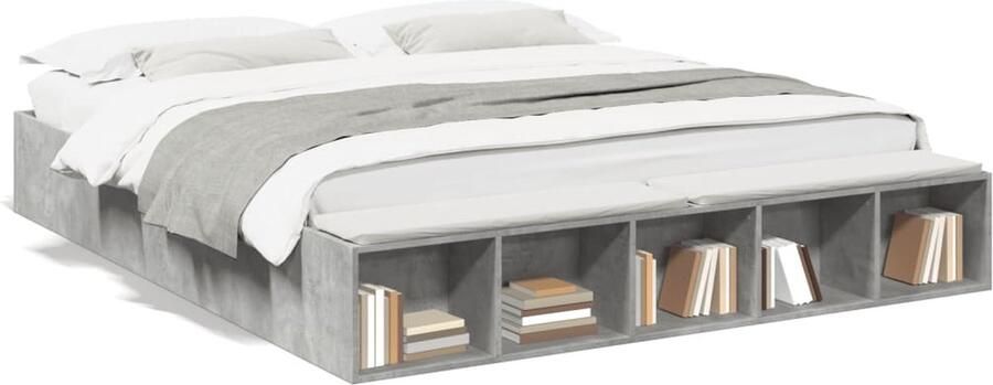 VidaXL -Bedframe-bewerkt-hout-betongrijs-200x200-cm - Foto 5