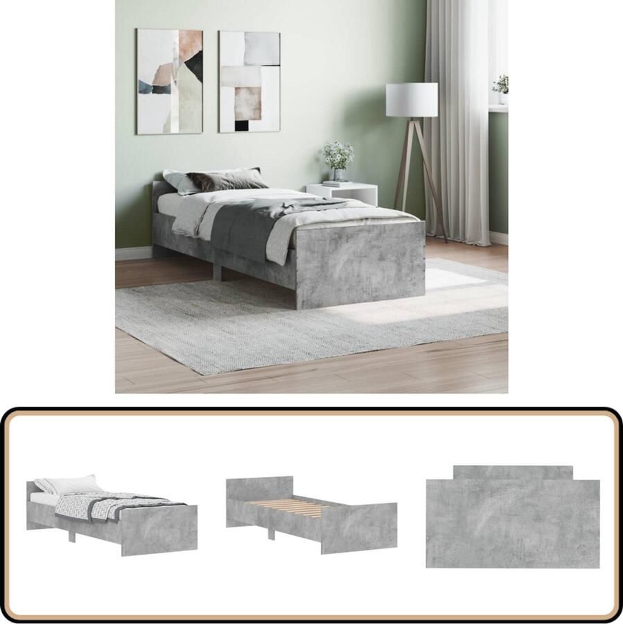 VidaXL Bedframe Bewerkt Hout Betongrijs 75x190 cm Beton Grijs Bedframe Houten Bedframe Tweepersoons Bed Enkel Bed Boxspring Bed Stapelbaar Bed Compact Bed Modern Bed Minimalistisch Bed Design Bed