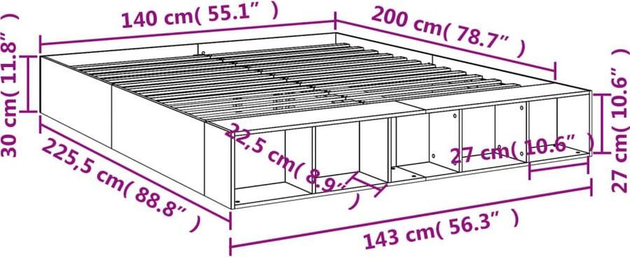 VidaXL -Bedframe-bewerkt-hout-zwart-140x200-cm - Foto 3