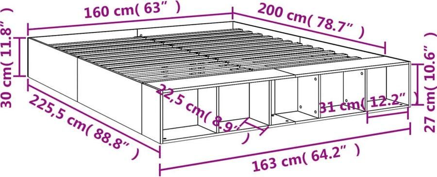 VidaXL -Bedframe-bewerkt-hout-bruin-eikenkleur-160x200-cm
