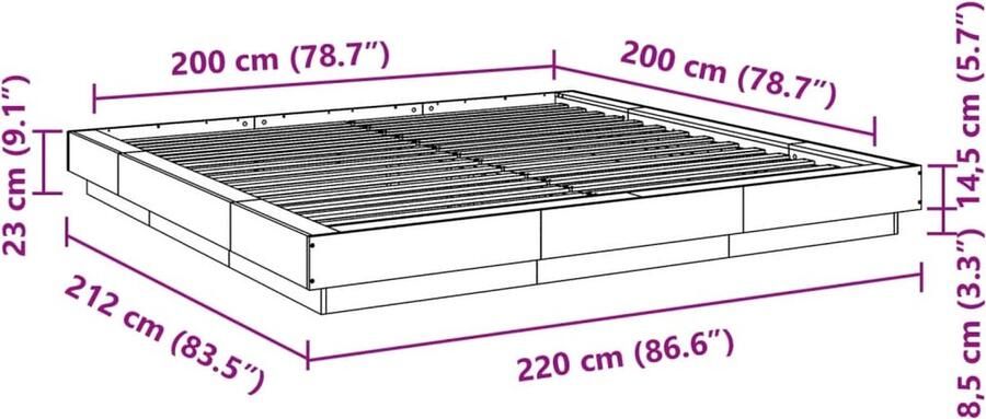 VidaXL -Bedframe-met-LED-verlichting-bewerkt-hout-betongrijs-200x200-cm - Foto 3