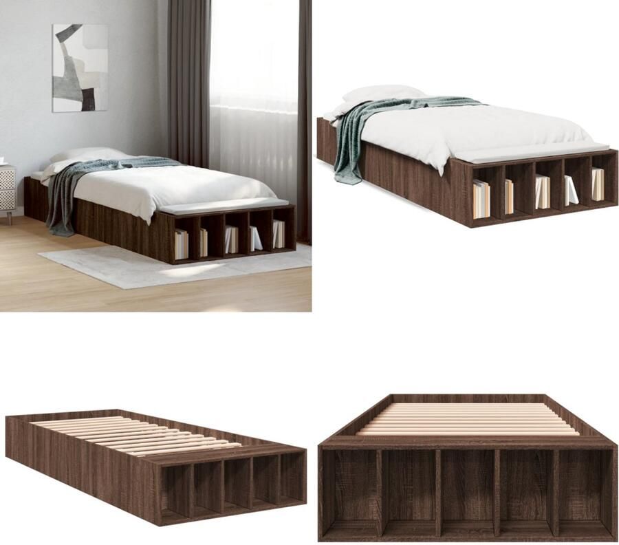 VidaXL Bedframe bewerkt hout bruin eikenkleur 75x190 cm Bedframe Bedframes Bed 1-persoonsbed